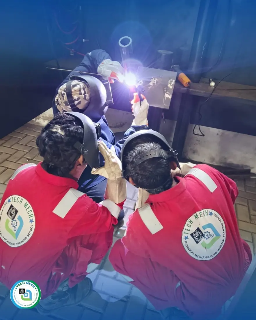 Student practising arc welding